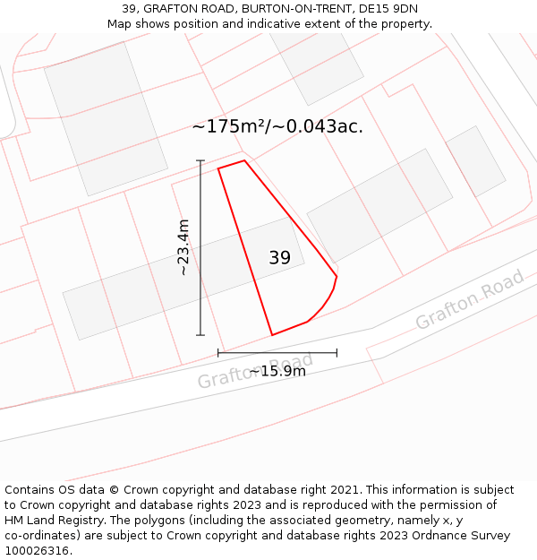 39, GRAFTON ROAD, BURTON-ON-TRENT, DE15 9DN: Plot and title map