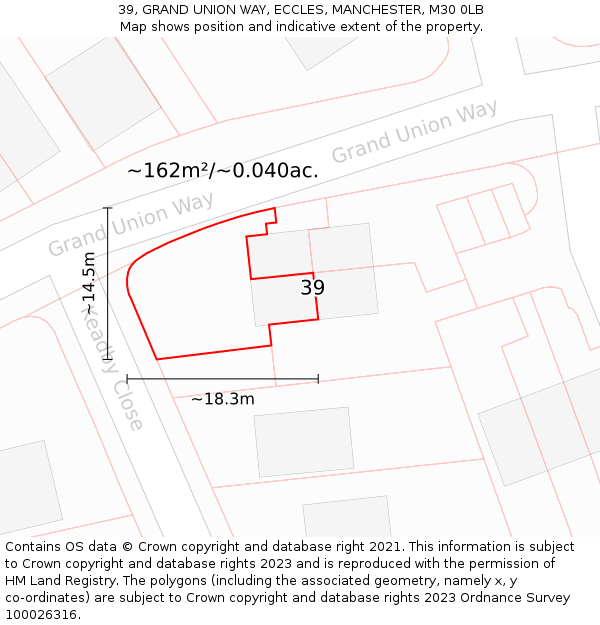 39, GRAND UNION WAY, ECCLES, MANCHESTER, M30 0LB: Plot and title map