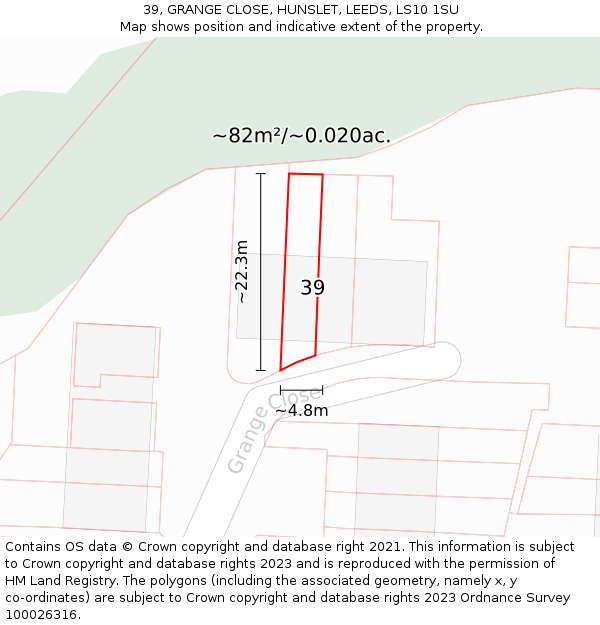 39, GRANGE CLOSE, HUNSLET, LEEDS, LS10 1SU: Plot and title map