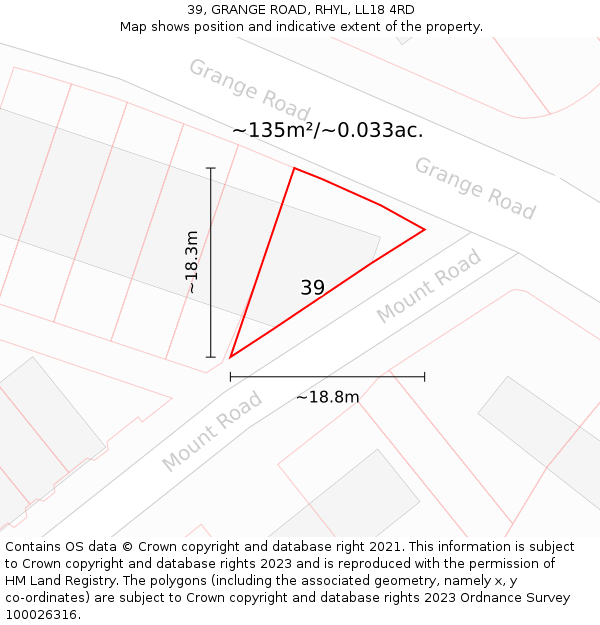 39, GRANGE ROAD, RHYL, LL18 4RD: Plot and title map