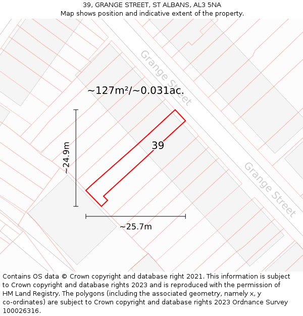39, GRANGE STREET, ST ALBANS, AL3 5NA: Plot and title map