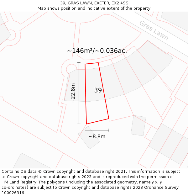 39, GRAS LAWN, EXETER, EX2 4SS: Plot and title map