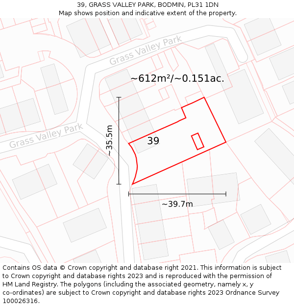 39, GRASS VALLEY PARK, BODMIN, PL31 1DN: Plot and title map