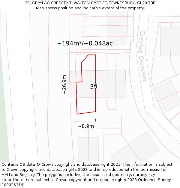 39, GRAYLAG CRESCENT, WALTON CARDIFF, TEWKESBURY, GL20 7RR: Plot and title map