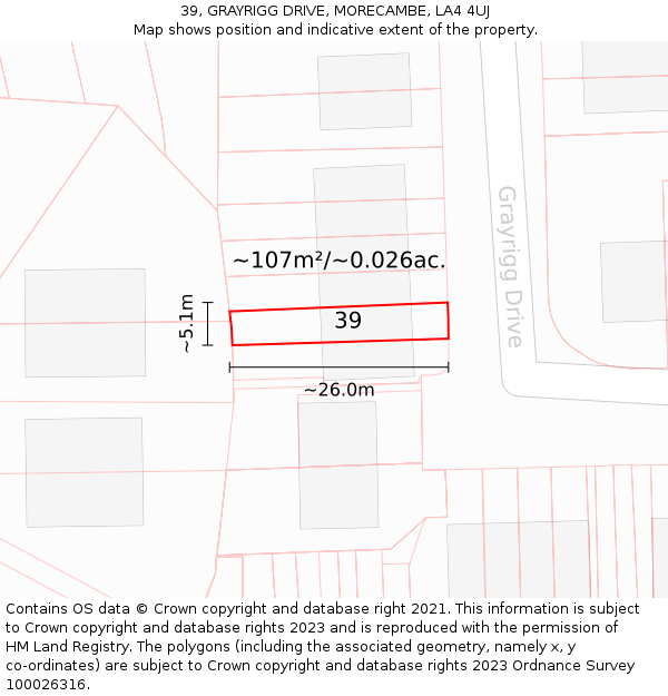 39, GRAYRIGG DRIVE, MORECAMBE, LA4 4UJ: Plot and title map