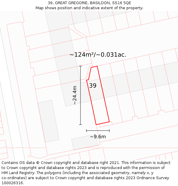 39, GREAT GREGORIE, BASILDON, SS16 5QE: Plot and title map