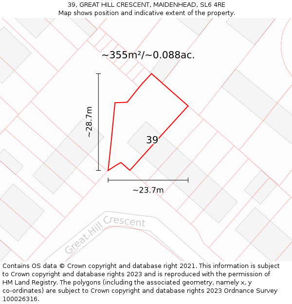 39, GREAT HILL CRESCENT, MAIDENHEAD, SL6 4RE: Plot and title map