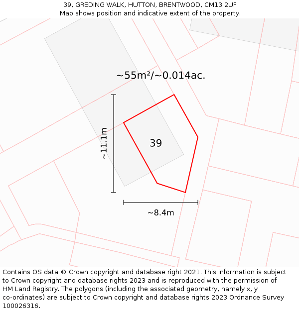 39, GREDING WALK, HUTTON, BRENTWOOD, CM13 2UF: Plot and title map