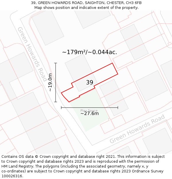 39, GREEN HOWARDS ROAD, SAIGHTON, CHESTER, CH3 6FB: Plot and title map
