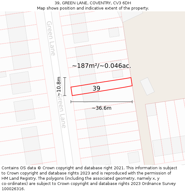 39, GREEN LANE, COVENTRY, CV3 6DH: Plot and title map