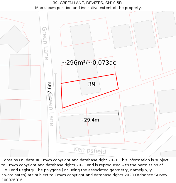 39, GREEN LANE, DEVIZES, SN10 5BL: Plot and title map