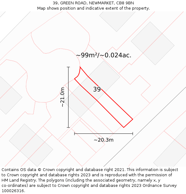 39, GREEN ROAD, NEWMARKET, CB8 9BN: Plot and title map