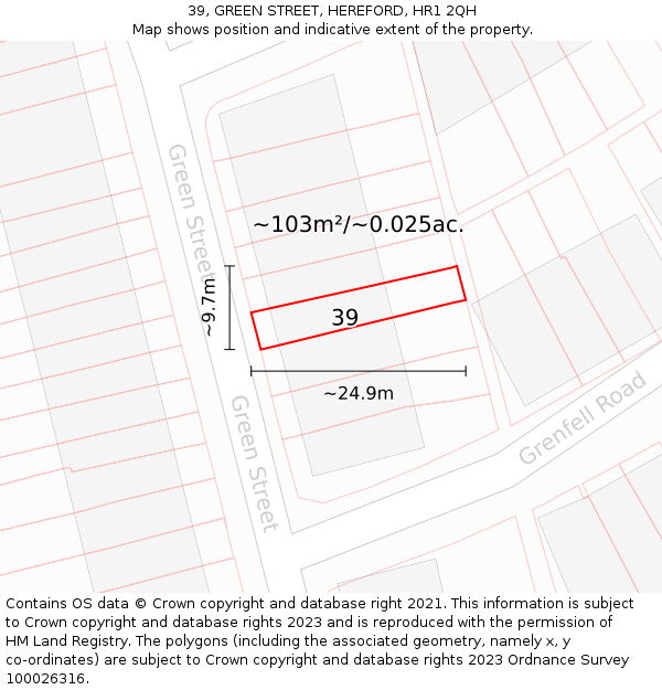 39, GREEN STREET, HEREFORD, HR1 2QH: Plot and title map
