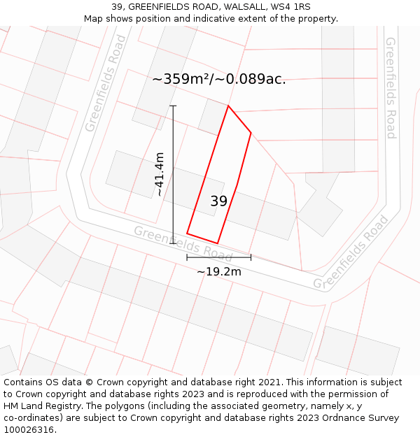 39, GREENFIELDS ROAD, WALSALL, WS4 1RS: Plot and title map