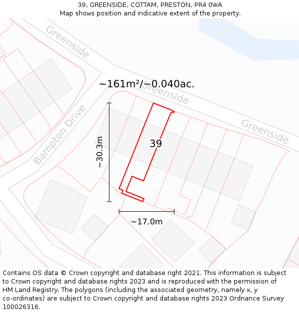39, GREENSIDE, COTTAM, PRESTON, PR4 0WA: Plot and title map