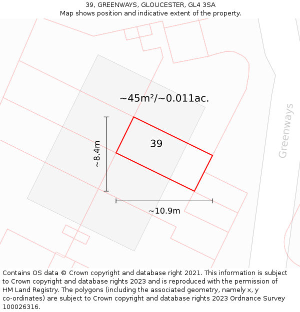 39, GREENWAYS, GLOUCESTER, GL4 3SA: Plot and title map