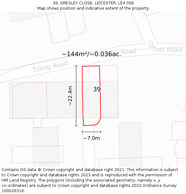 39, GRESLEY CLOSE, LEICESTER, LE4 0SE: Plot and title map