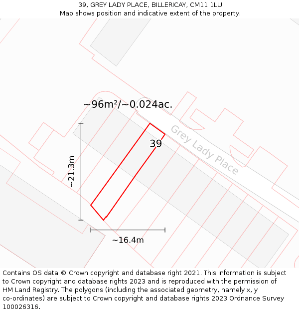 39, GREY LADY PLACE, BILLERICAY, CM11 1LU: Plot and title map