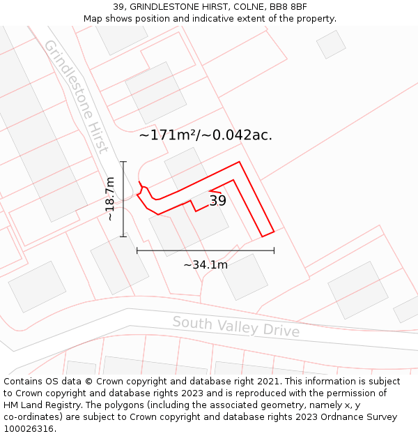 39, GRINDLESTONE HIRST, COLNE, BB8 8BF: Plot and title map