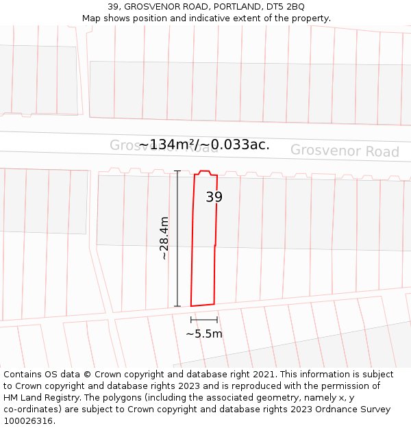 39, GROSVENOR ROAD, PORTLAND, DT5 2BQ: Plot and title map