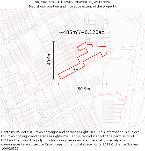 39, GROVES HALL ROAD, DEWSBURY, WF13 3SW: Plot and title map
