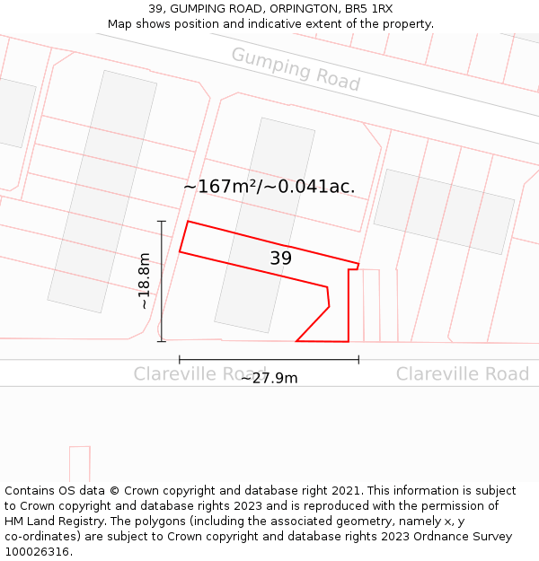 39, GUMPING ROAD, ORPINGTON, BR5 1RX: Plot and title map