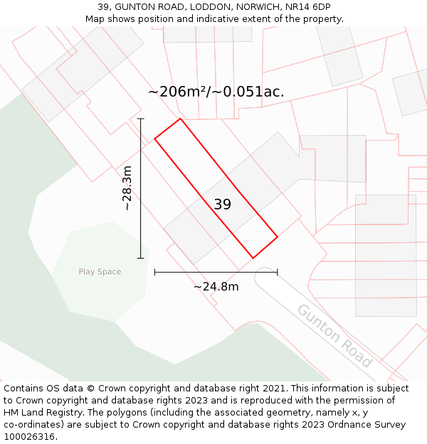 39, GUNTON ROAD, LODDON, NORWICH, NR14 6DP: Plot and title map