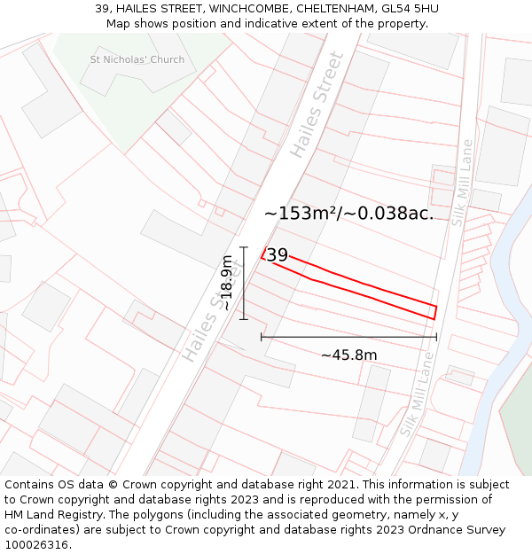 39, HAILES STREET, WINCHCOMBE, CHELTENHAM, GL54 5HU: Plot and title map