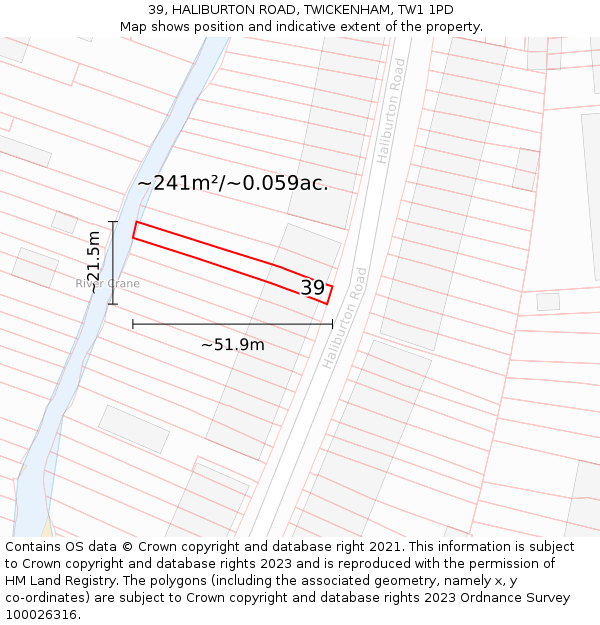 39, HALIBURTON ROAD, TWICKENHAM, TW1 1PD: Plot and title map