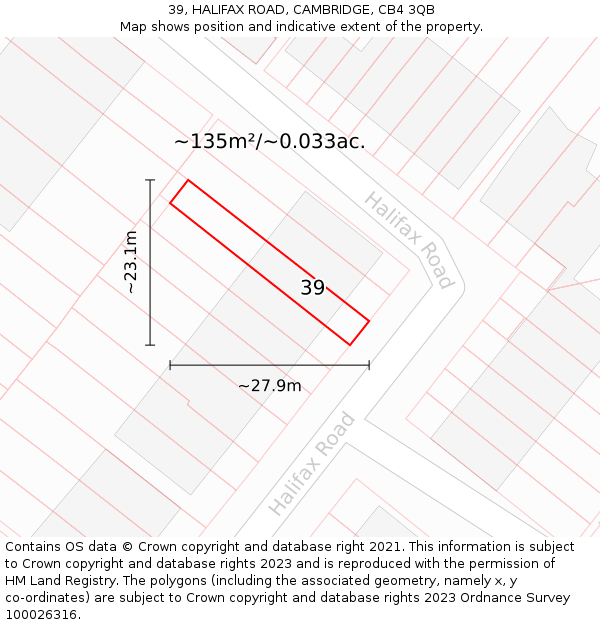 39, HALIFAX ROAD, CAMBRIDGE, CB4 3QB: Plot and title map