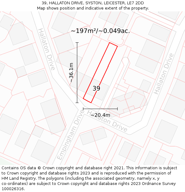 39, HALLATON DRIVE, SYSTON, LEICESTER, LE7 2DD: Plot and title map