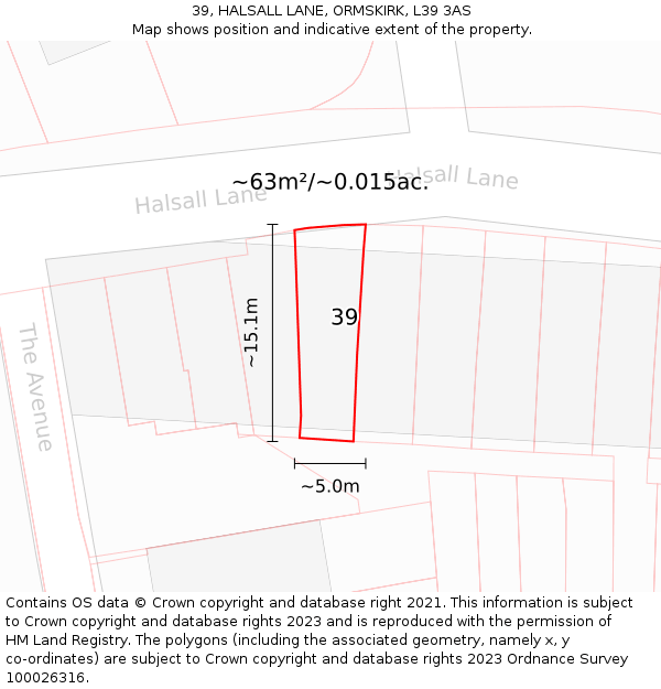 39, HALSALL LANE, ORMSKIRK, L39 3AS: Plot and title map