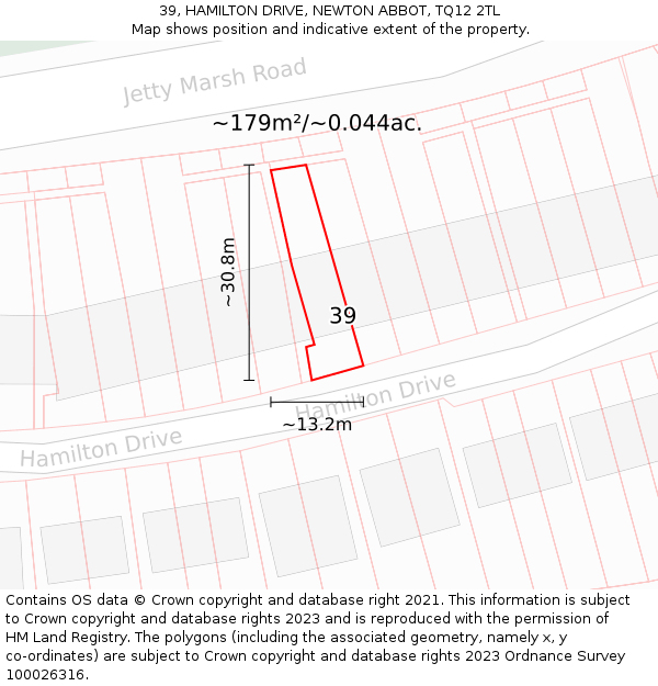 39, HAMILTON DRIVE, NEWTON ABBOT, TQ12 2TL: Plot and title map