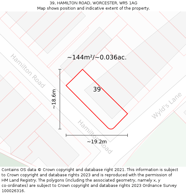39, HAMILTON ROAD, WORCESTER, WR5 1AG: Plot and title map
