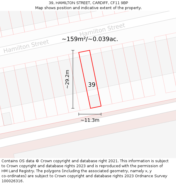 39, HAMILTON STREET, CARDIFF, CF11 9BP: Plot and title map