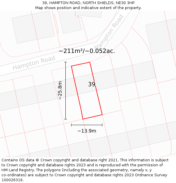 39, HAMPTON ROAD, NORTH SHIELDS, NE30 3HP: Plot and title map