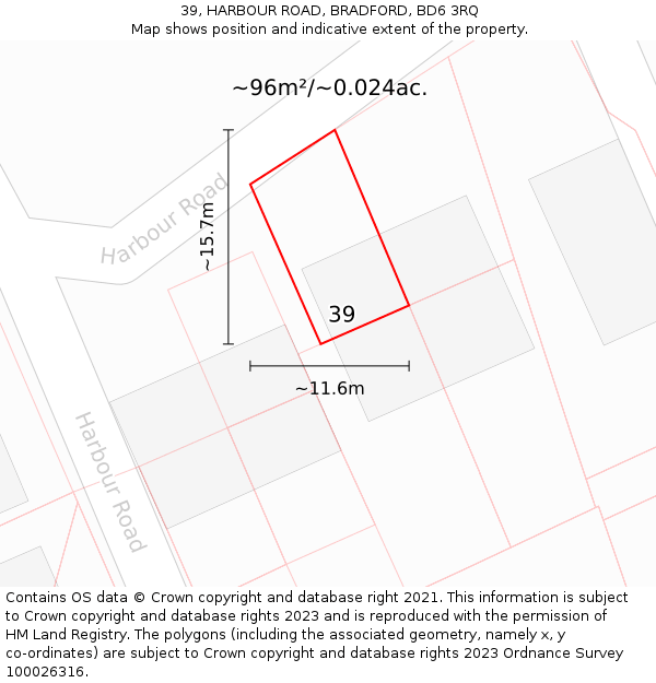 39, HARBOUR ROAD, BRADFORD, BD6 3RQ: Plot and title map