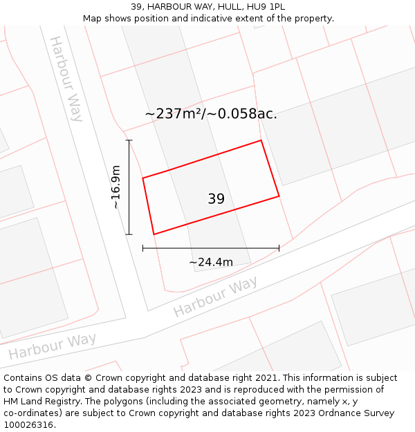 39, HARBOUR WAY, HULL, HU9 1PL: Plot and title map