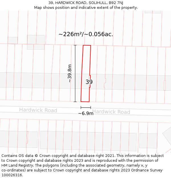 39, HARDWICK ROAD, SOLIHULL, B92 7NJ: Plot and title map