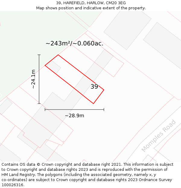 39, HAREFIELD, HARLOW, CM20 3EG: Plot and title map