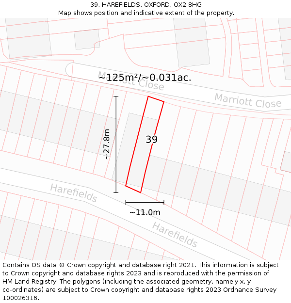 39, HAREFIELDS, OXFORD, OX2 8HG: Plot and title map