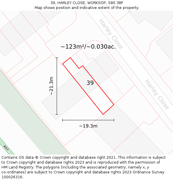 39, HARLEY CLOSE, WORKSOP, S80 3BF: Plot and title map