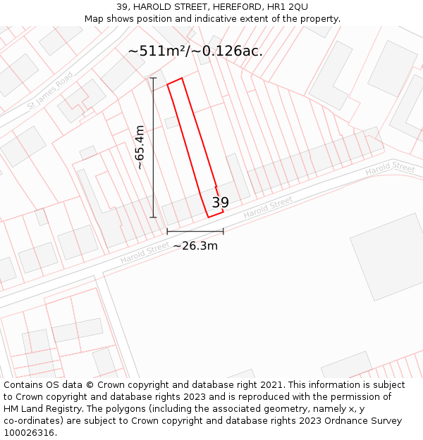 39, HAROLD STREET, HEREFORD, HR1 2QU: Plot and title map