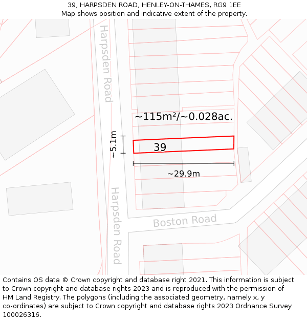 39, HARPSDEN ROAD, HENLEY-ON-THAMES, RG9 1EE: Plot and title map