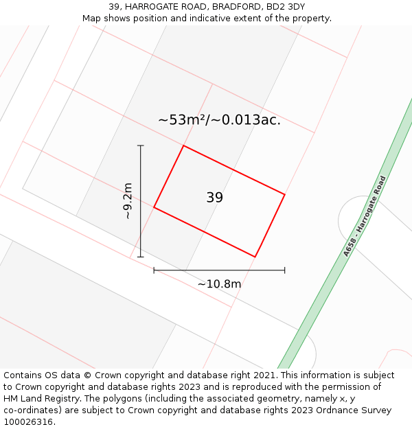 39, HARROGATE ROAD, BRADFORD, BD2 3DY: Plot and title map