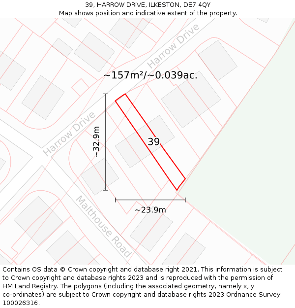 39, HARROW DRIVE, ILKESTON, DE7 4QY: Plot and title map