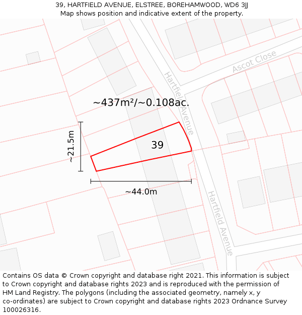 39, HARTFIELD AVENUE, ELSTREE, BOREHAMWOOD, WD6 3JJ: Plot and title map