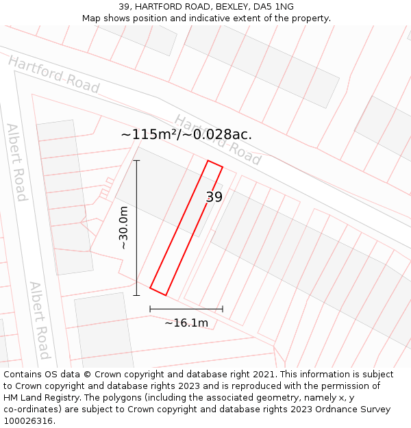 39, HARTFORD ROAD, BEXLEY, DA5 1NG: Plot and title map