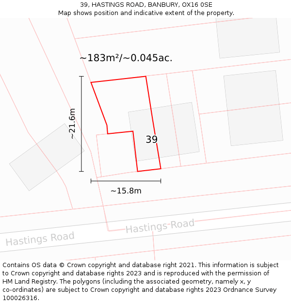 39, HASTINGS ROAD, BANBURY, OX16 0SE: Plot and title map
