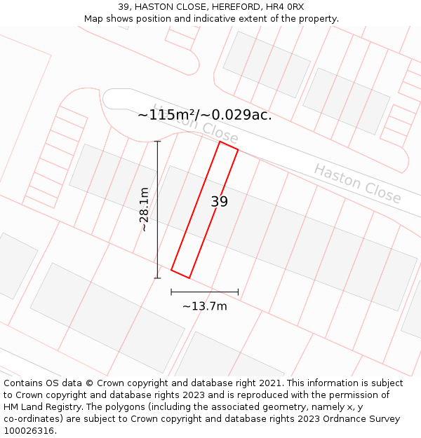 39, HASTON CLOSE, HEREFORD, HR4 0RX: Plot and title map